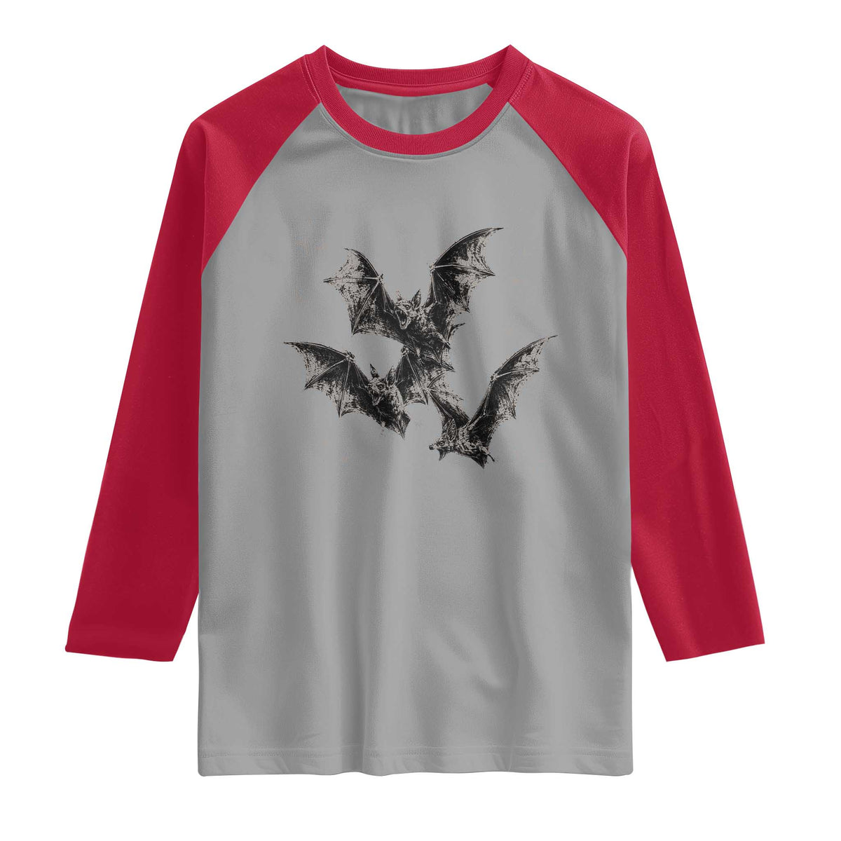 Three Bats Y2k Raglan Shirt Vintage 90s Style Bat Gothic Occult Halloween Bat Graphic