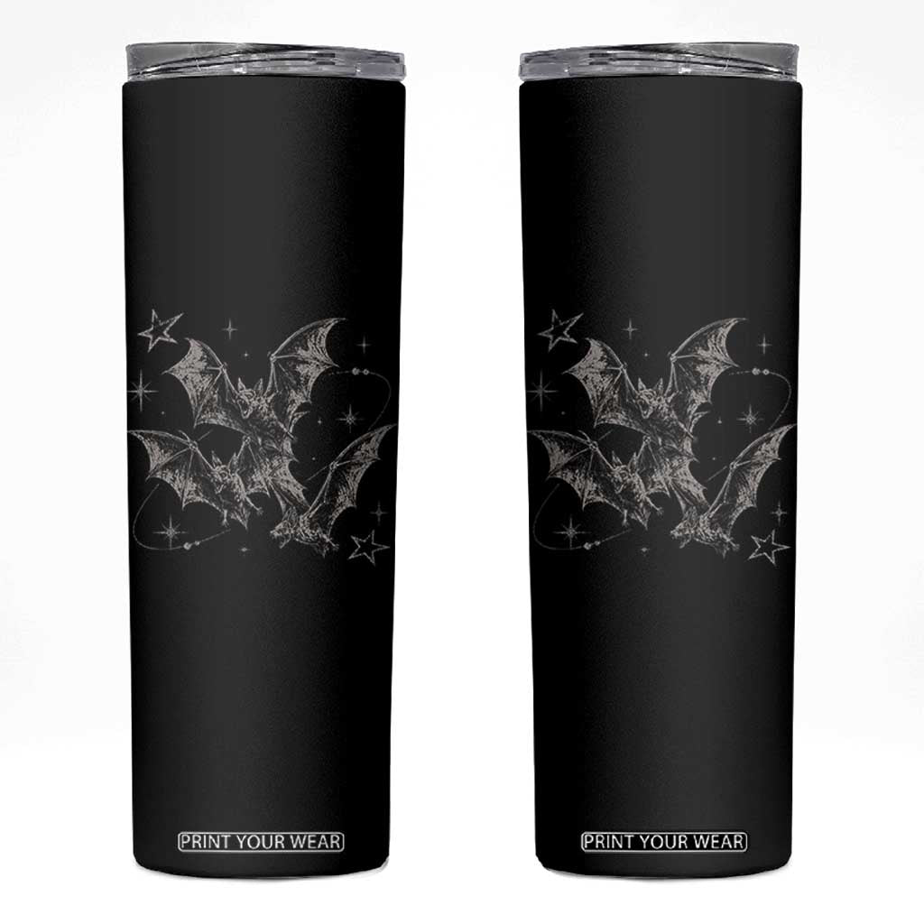 Three Bats Y2k Skinny Tumbler Vintage 90s Style Bat Gothic Occult Halloween Bat Graphic