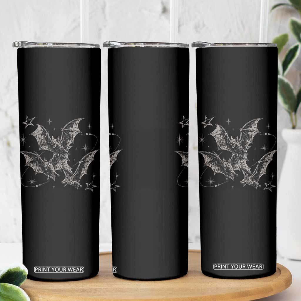 Three Bats Y2k Skinny Tumbler Vintage 90s Style Bat Gothic Occult Halloween Bat Graphic