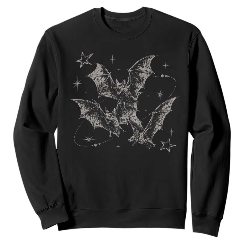 Three Bats Y2k Sweatshirt Vintage 90s Style Bat Gothic Occult Halloween Bat Graphic