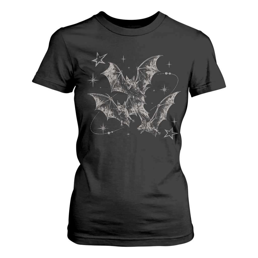 Three Bats Y2k T Shirt For Women Vintage 90s Style Bat Gothic Occult Halloween Bat Graphic