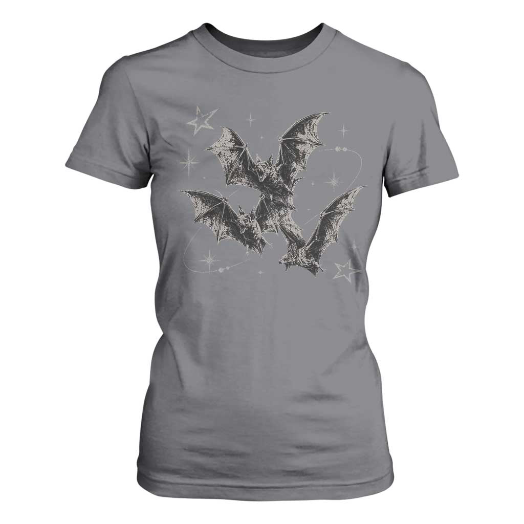 Three Bats Y2k T Shirt For Women Vintage 90s Style Bat Gothic Occult Halloween Bat Graphic