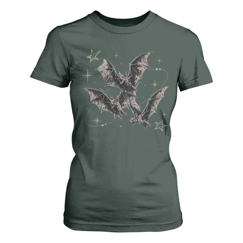 Three Bats Y2k T Shirt For Women Vintage 90s Style Bat Gothic Occult Halloween Bat Graphic