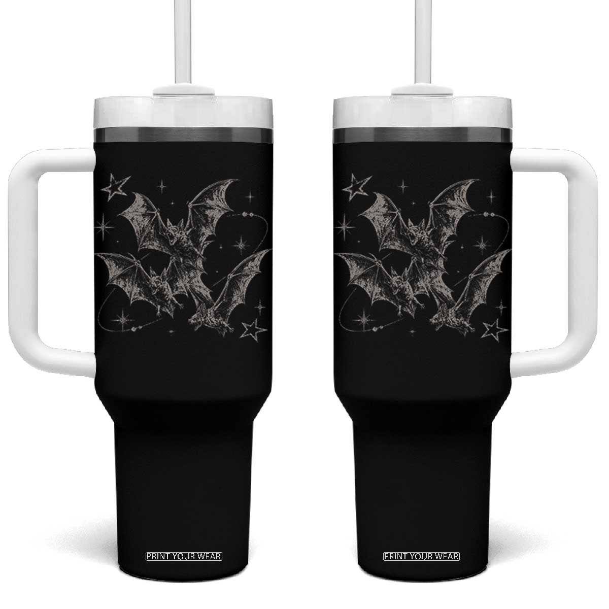 Three Bats Y2k Tumbler With Handle Vintage 90s Style Bat Gothic Occult Halloween Bat Graphic