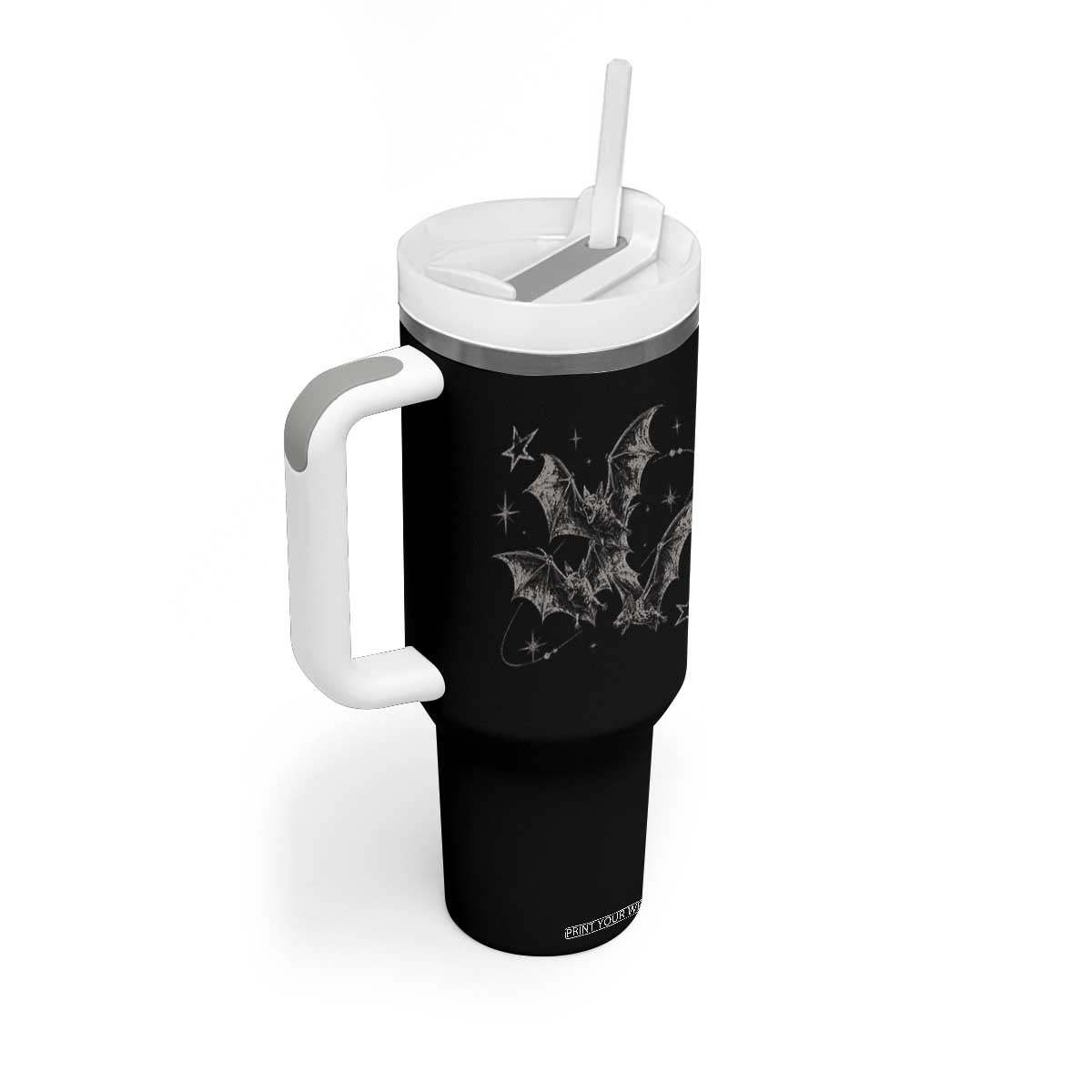 Three Bats Y2k Tumbler With Handle Vintage 90s Style Bat Gothic Occult Halloween Bat Graphic