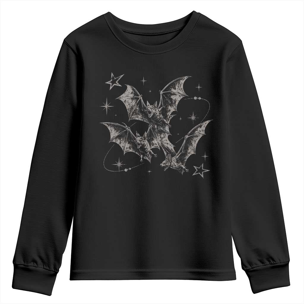Three Bats Y2k Youth Sweatshirt Vintage 90s Style Bat Gothic Occult Halloween Bat Graphic TS10 Black Print Your Wear