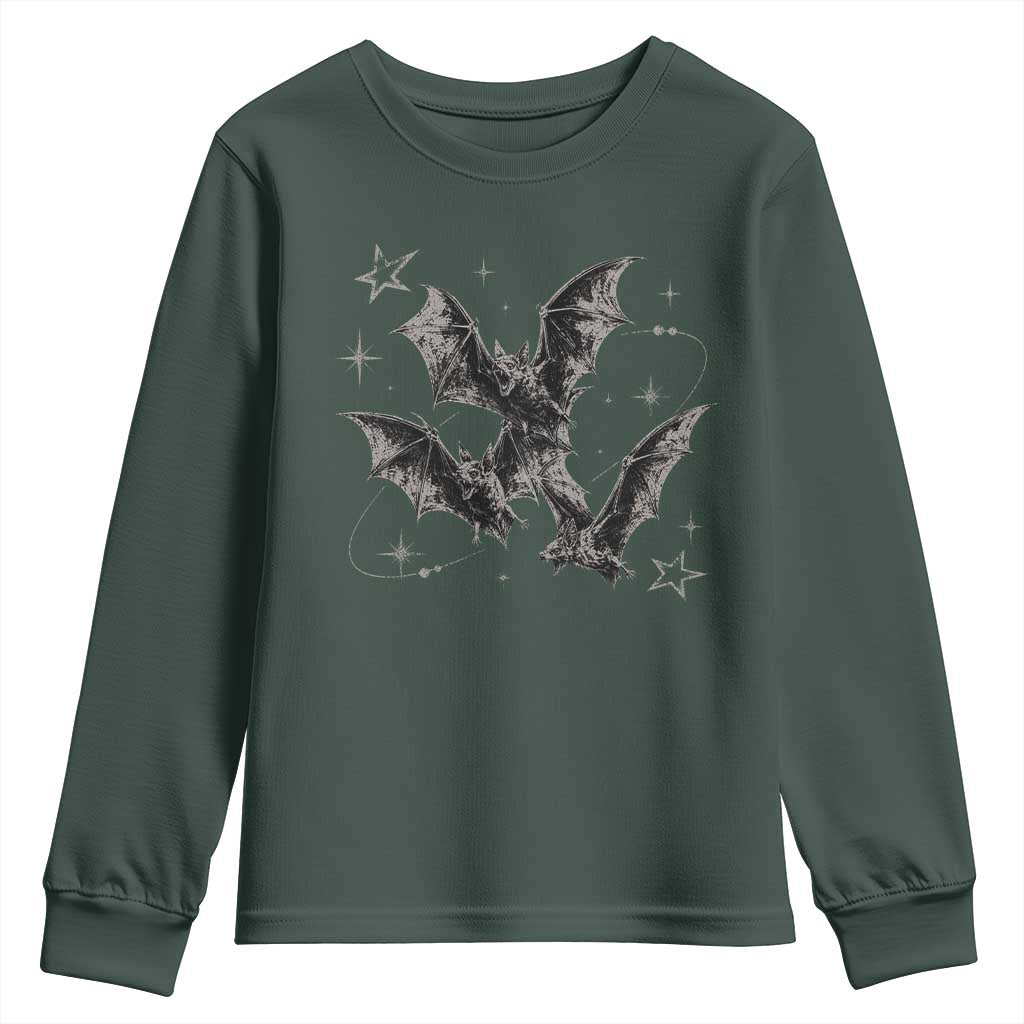 Three Bats Y2k Youth Sweatshirt Vintage 90s Style Bat Gothic Occult Halloween Bat Graphic