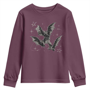 Three Bats Y2k Youth Sweatshirt Vintage 90s Style Bat Gothic Occult Halloween Bat Graphic