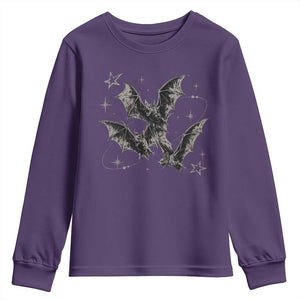 Three Bats Y2k Youth Sweatshirt Vintage 90s Style Bat Gothic Occult Halloween Bat Graphic