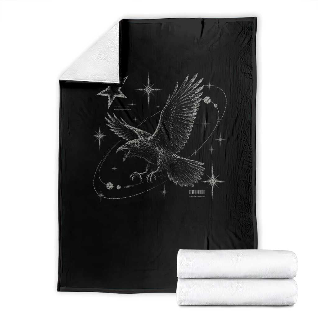 Raven Crow Y2k Throw Blanket Gothic Cyber Sigilism Occult Dark Academia Black Bird Graphic