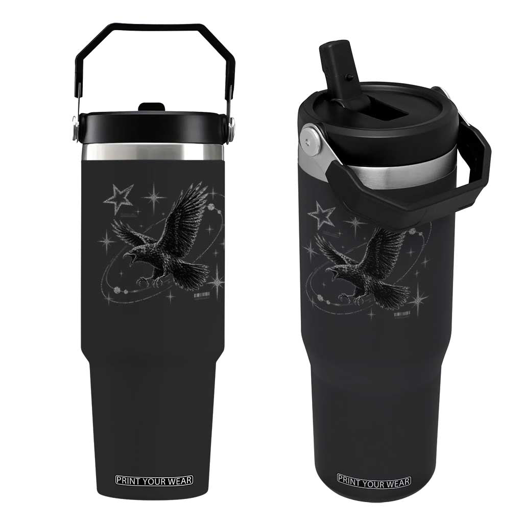 Raven Crow Y2k Flip Straw Tumbler Gothic Cyber Sigilism Occult Dark Academia Black Bird Graphic