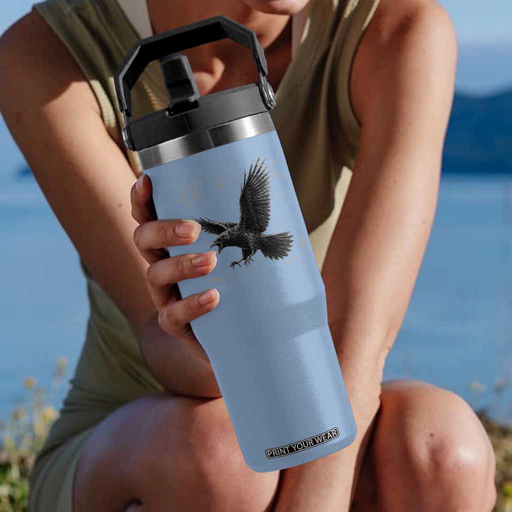Raven Crow Y2k Flip Straw Tumbler Gothic Cyber Sigilism Occult Dark Academia Black Bird Graphic