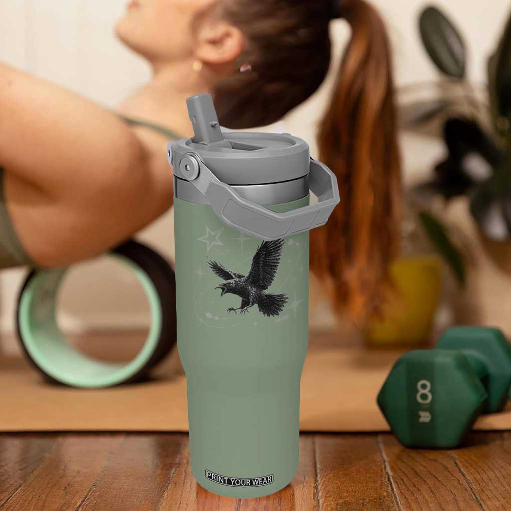 Raven Crow Y2k Flip Straw Tumbler Gothic Cyber Sigilism Occult Dark Academia Black Bird Graphic