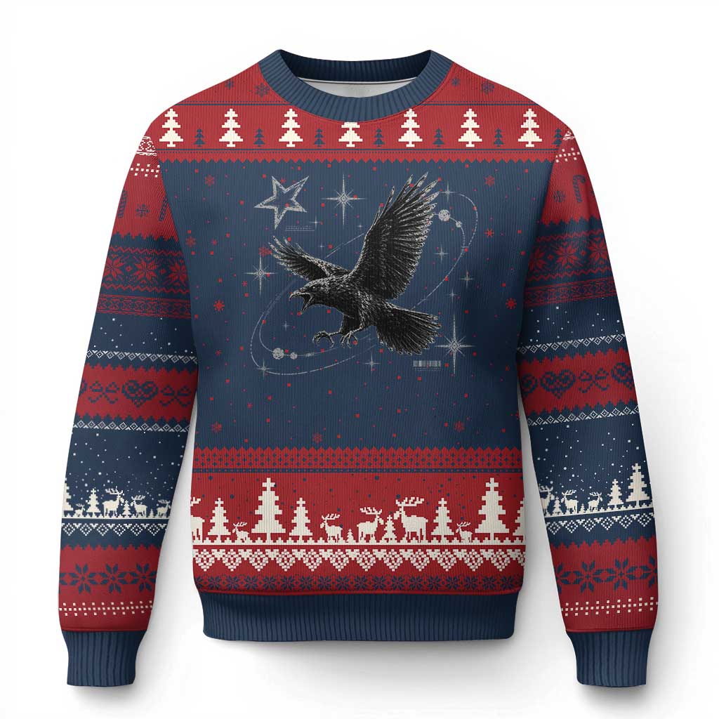 Raven Crow Y2k Ugly Christmas Sweater Gothic Cyber Sigilism Occult Dark Academia Black Bird Graphic
