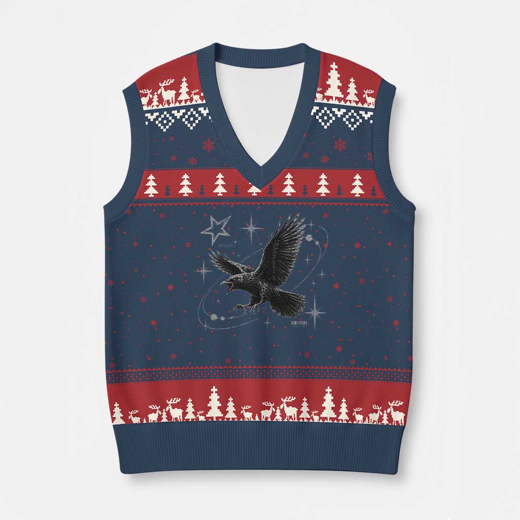 Raven Crow Y2k V-Neck Knit Sweater Vest Gothic Cyber Sigilism Occult Dark Academia Black Bird Graphic TS10 Navy Red Print Your Wear