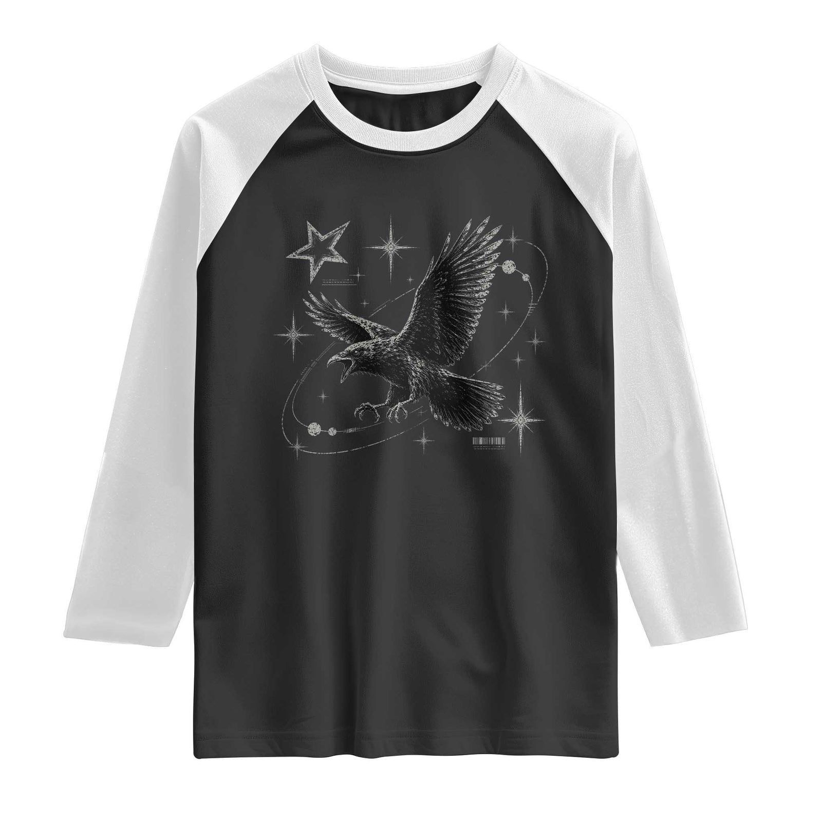 Raven Crow Y2k Raglan Shirt Gothic Cyber Sigilism Occult Dark Academia Black Bird Graphic TS10 Black White Print Your Wear