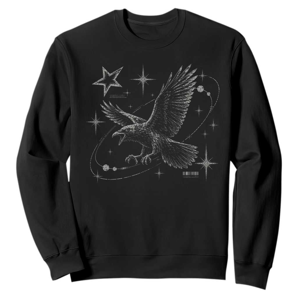 Raven Crow Y2k Sweatshirt Gothic Cyber Sigilism Occult Dark Academia Black Bird Graphic TS10 Black Print Your Wear