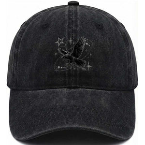 Raven Crow Y2k Washed Cotton Baseball Cap Gothic Cyber Sigilism Occult Dark Academia Black Bird Graphic