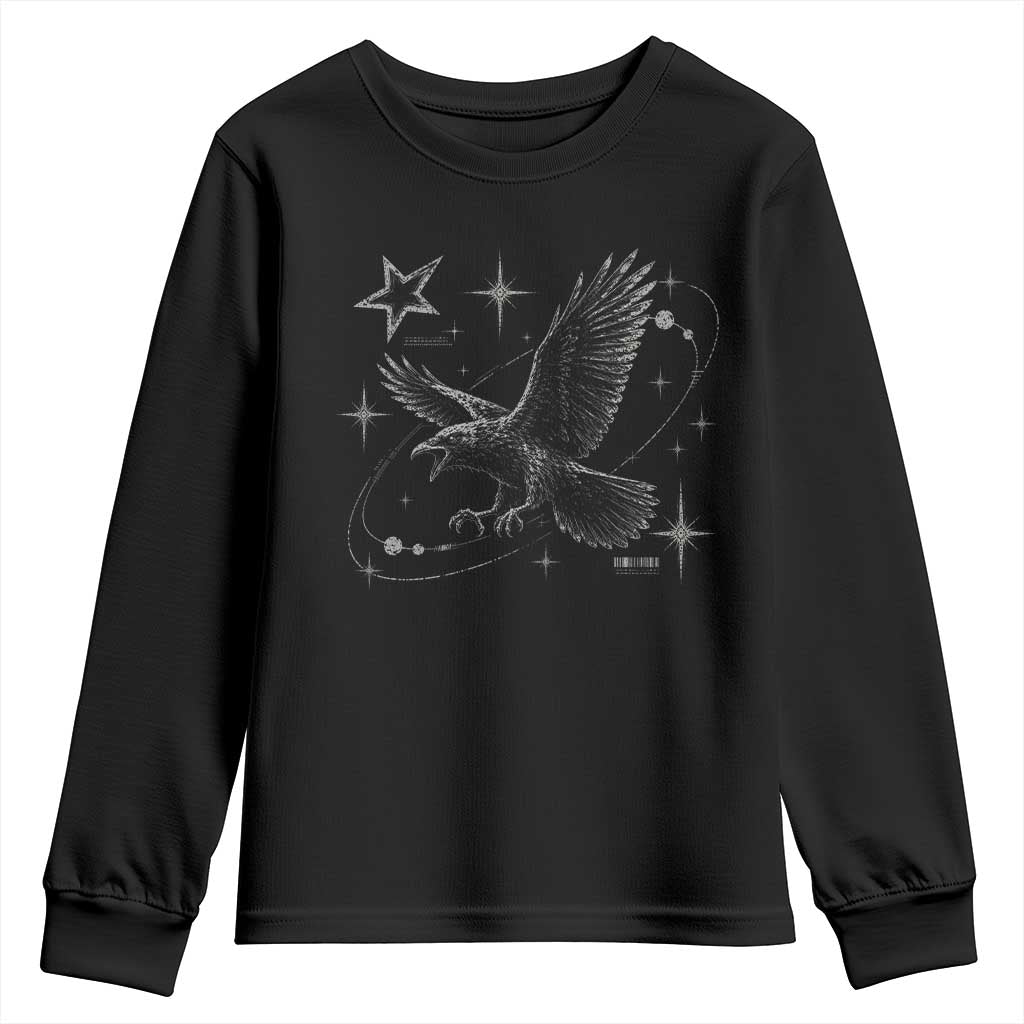 Raven Crow Y2k Youth Sweatshirt Gothic Cyber Sigilism Occult Dark Academia Black Bird Graphic TS10 Black Print Your Wear