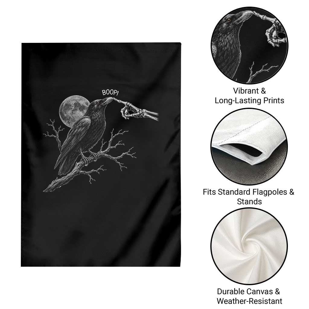 Skeleton Hand Boop Raven Garden Flag Funny Spooky Halloween Crow Moon Graphic