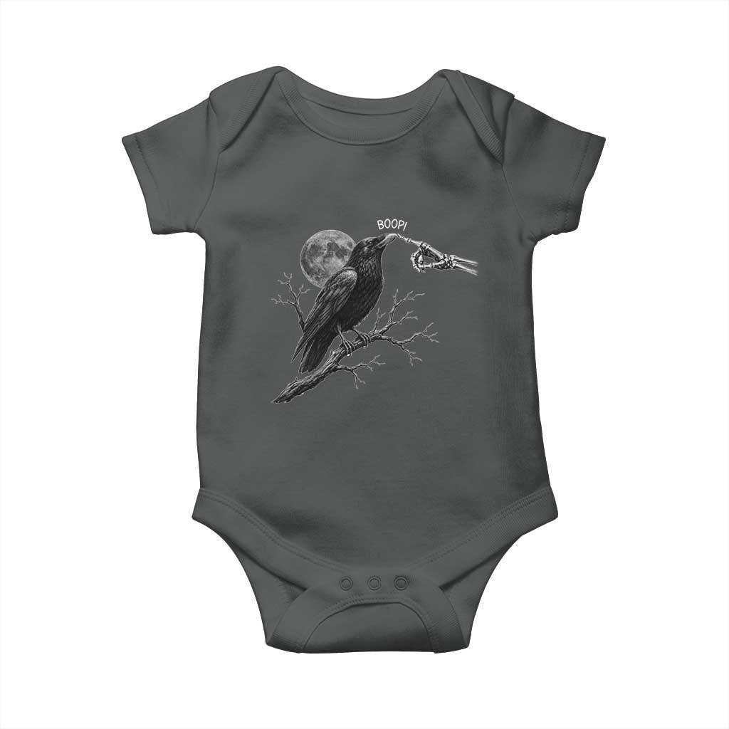 Skeleton Hand Boop Raven Baby Onesie Funny Spooky Halloween Crow Moon Graphic