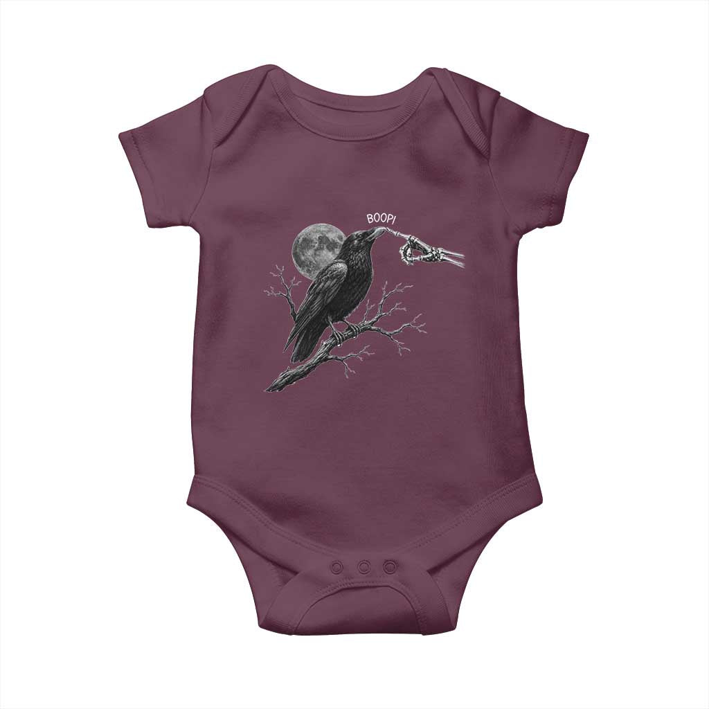 Skeleton Hand Boop Raven Baby Onesie Funny Spooky Halloween Crow Moon Graphic