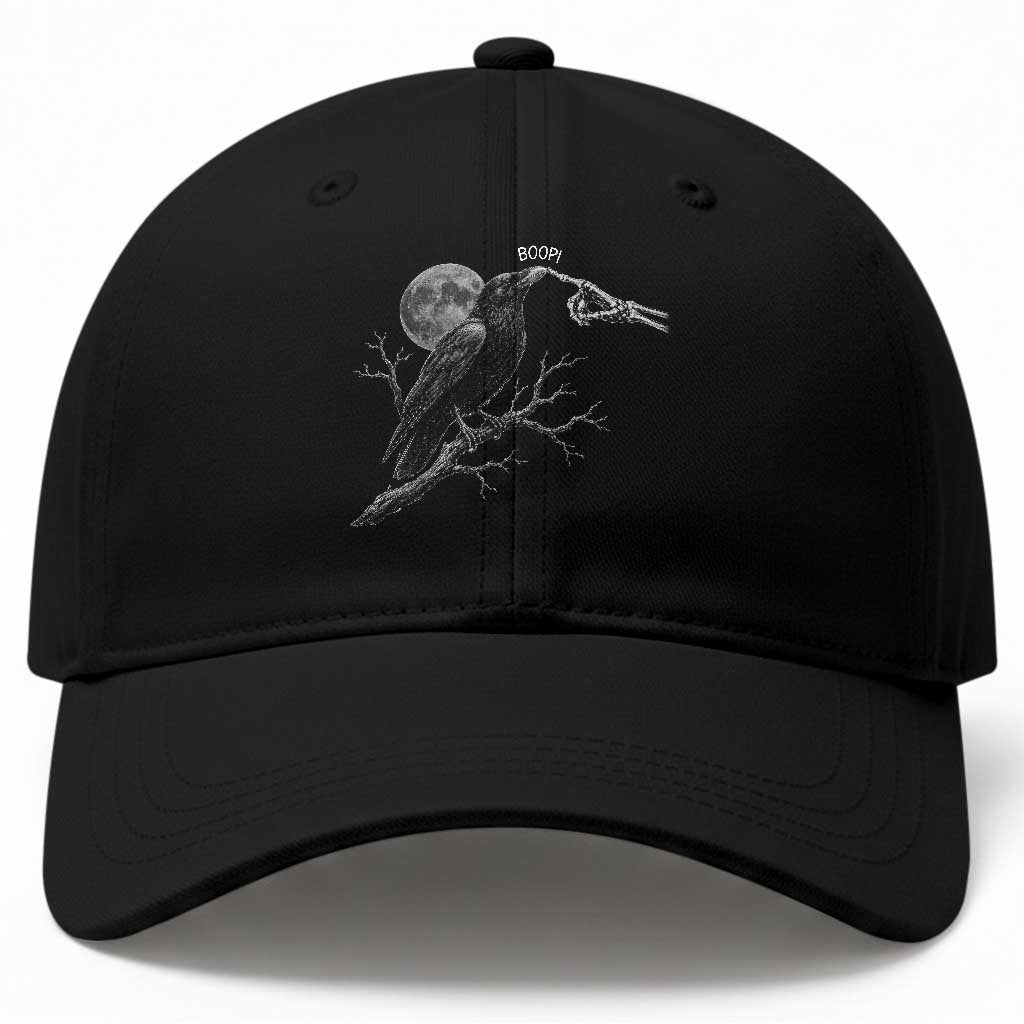 Skeleton Hand Boop Raven Baseball Cap Funny Spooky Halloween Crow Moon Graphic TS10 Print Your Wear