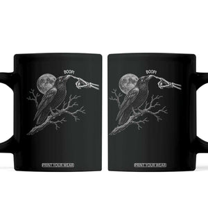 Skeleton Hand Boop Raven Coffee Mug Funny Spooky Halloween Crow Moon Graphic