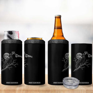 Skeleton Hand Boop Raven 4 in 1 Can Cooler Tumbler Funny Spooky Halloween Crow Moon Graphic