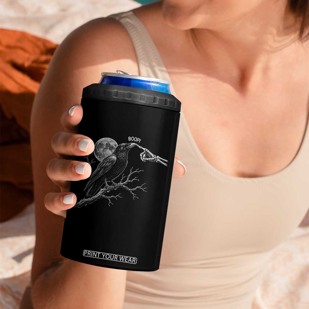 Skeleton Hand Boop Raven 4 in 1 Can Cooler Tumbler Funny Spooky Halloween Crow Moon Graphic