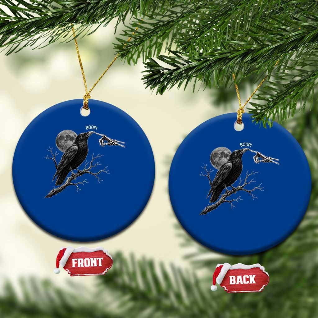 Skeleton Hand Boop Raven Ceramic Ornament Funny Spooky Halloween Crow Moon Graphic
