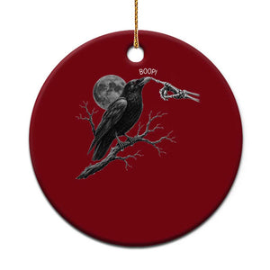 Skeleton Hand Boop Raven Ceramic Ornament Funny Spooky Halloween Crow Moon Graphic