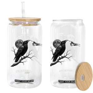 Skeleton Hand Boop Raven Glass Can Funny Spooky Halloween Crow Moon Graphic