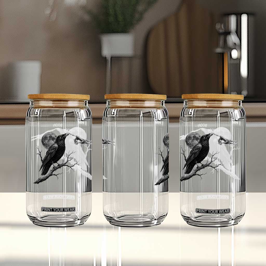 Skeleton Hand Boop Raven Glass Can Funny Spooky Halloween Crow Moon Graphic