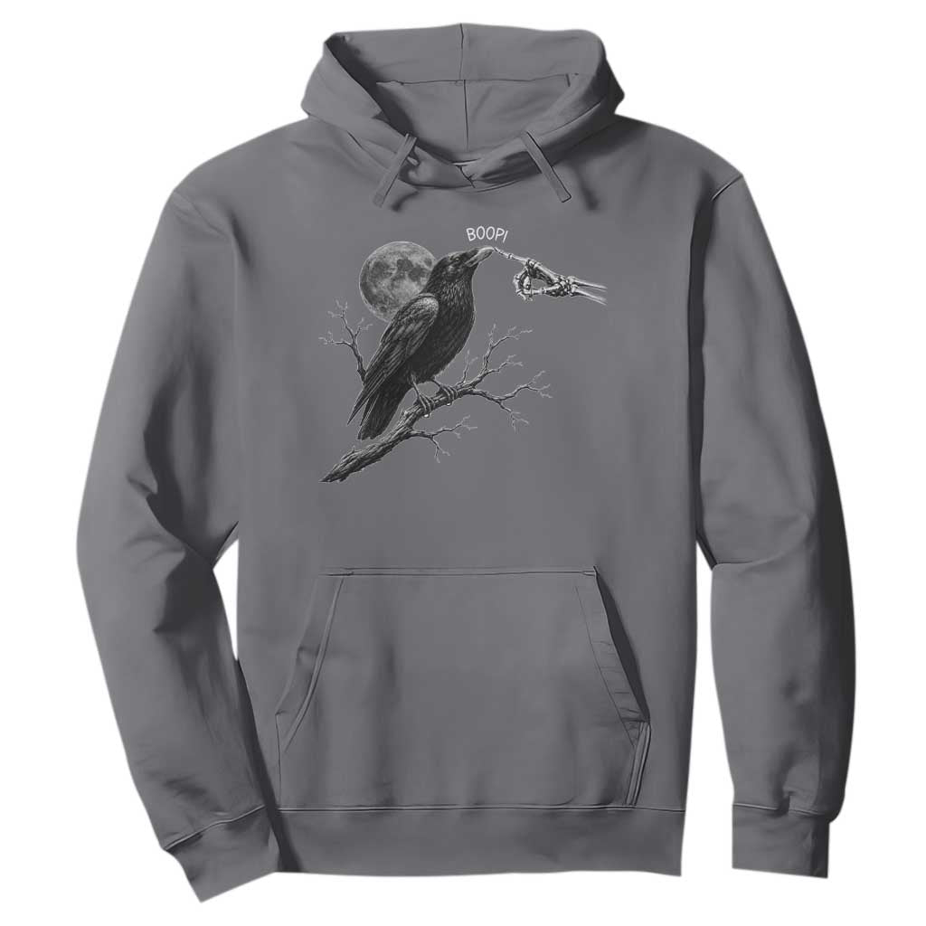 Skeleton Hand Boop Raven Hoodie Funny Spooky Halloween Crow Moon Graphic
