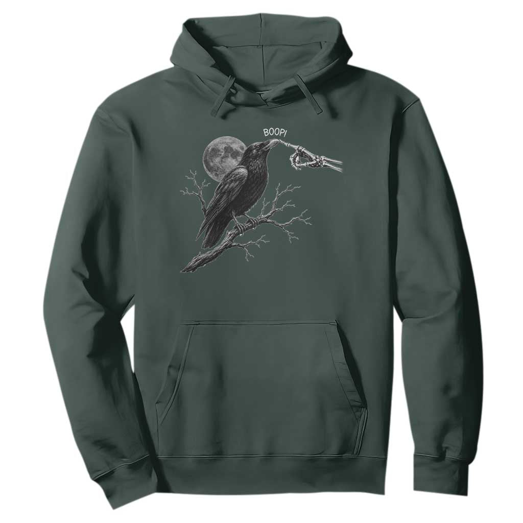 Skeleton Hand Boop Raven Hoodie Funny Spooky Halloween Crow Moon Graphic