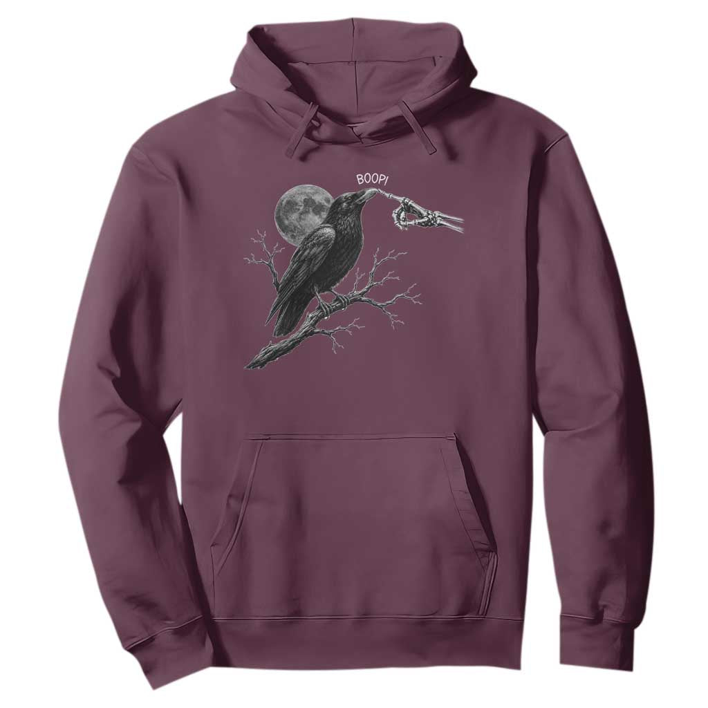 Skeleton Hand Boop Raven Hoodie Funny Spooky Halloween Crow Moon Graphic