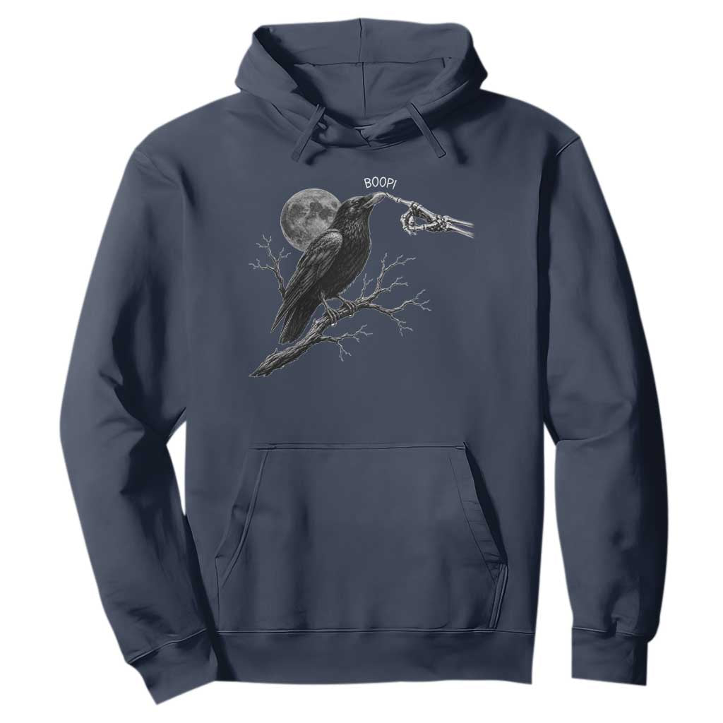 Skeleton Hand Boop Raven Hoodie Funny Spooky Halloween Crow Moon Graphic