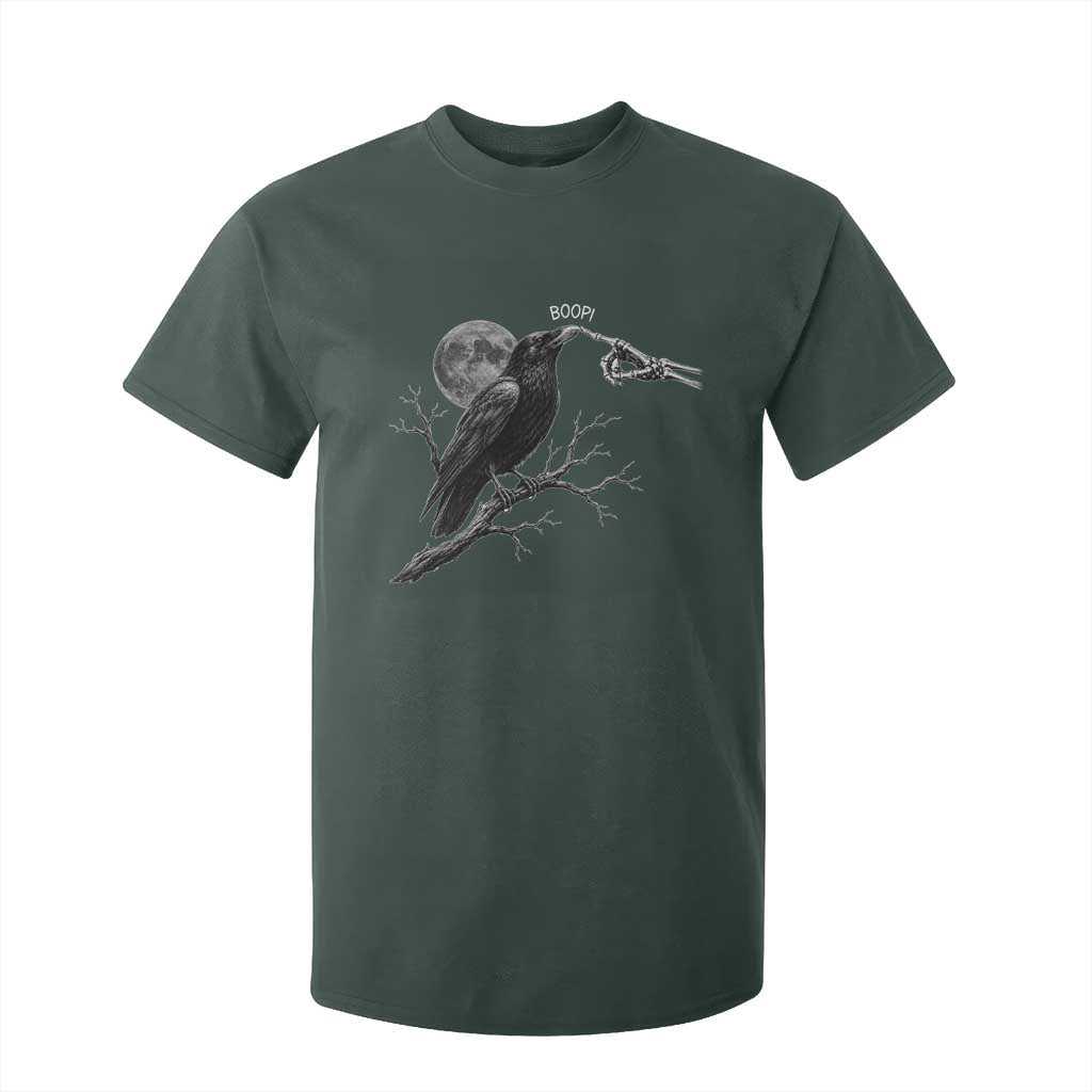 Skeleton Hand Boop Raven T Shirt For Kid Funny Spooky Halloween Crow Moon Graphic