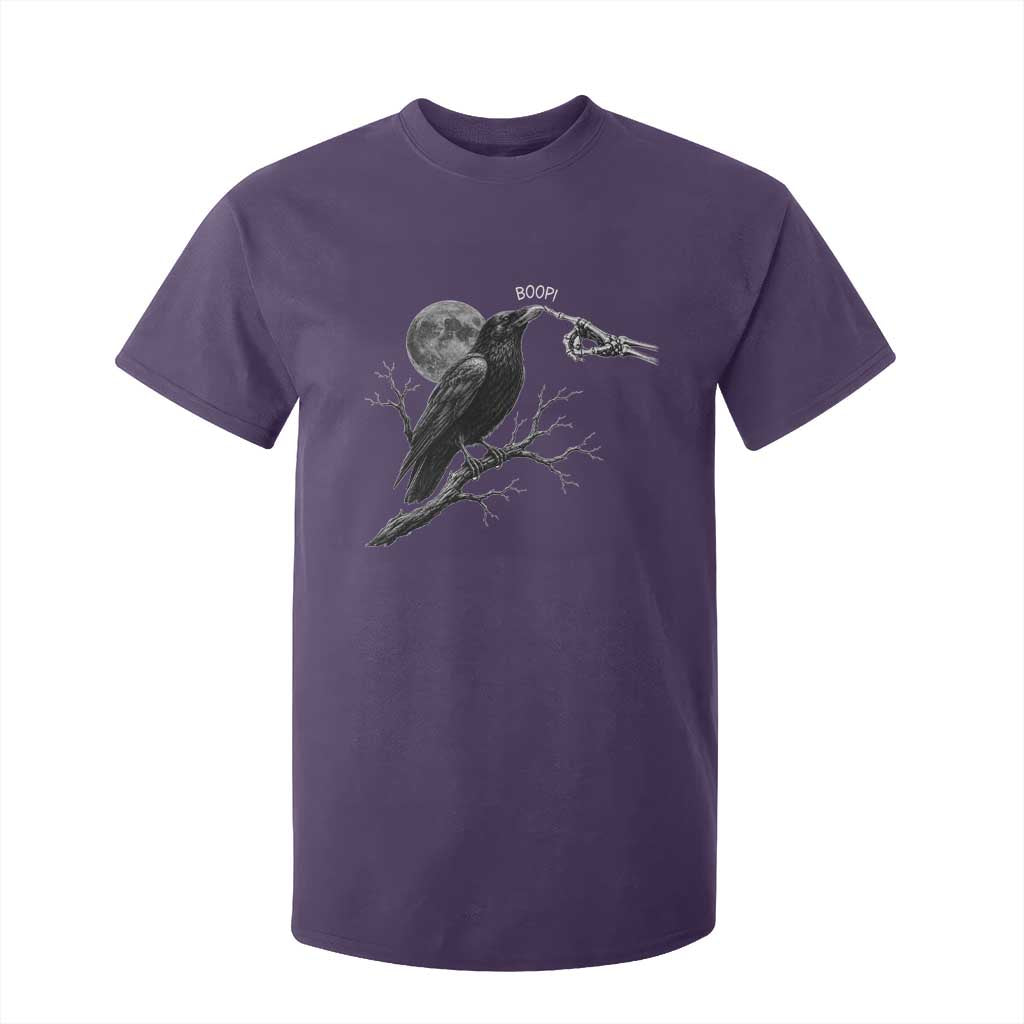 Skeleton Hand Boop Raven T Shirt For Kid Funny Spooky Halloween Crow Moon Graphic