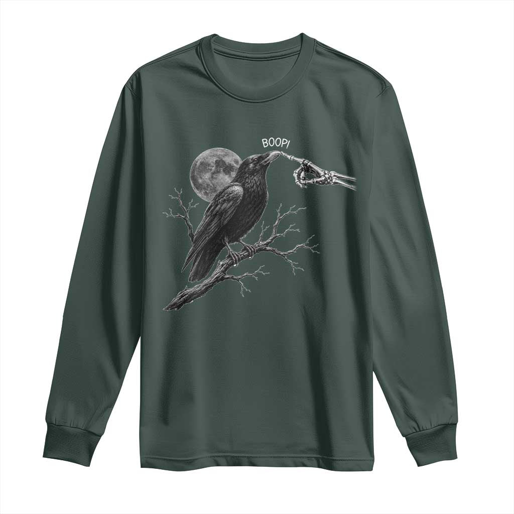 Skeleton Hand Boop Raven Long Sleeve Shirt Funny Spooky Halloween Crow Moon Graphic
