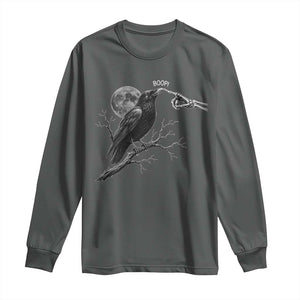Skeleton Hand Boop Raven Long Sleeve Shirt Funny Spooky Halloween Crow Moon Graphic