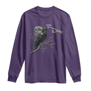 Skeleton Hand Boop Raven Long Sleeve Shirt Funny Spooky Halloween Crow Moon Graphic