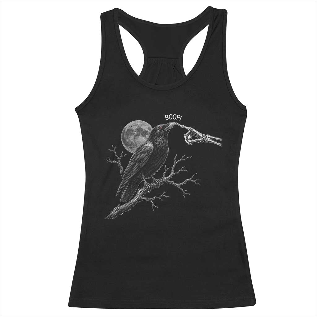 Skeleton Hand Boop Raven Racerback Tank Top Funny Spooky Halloween Crow Moon Graphic TS10 Black Print Your Wear