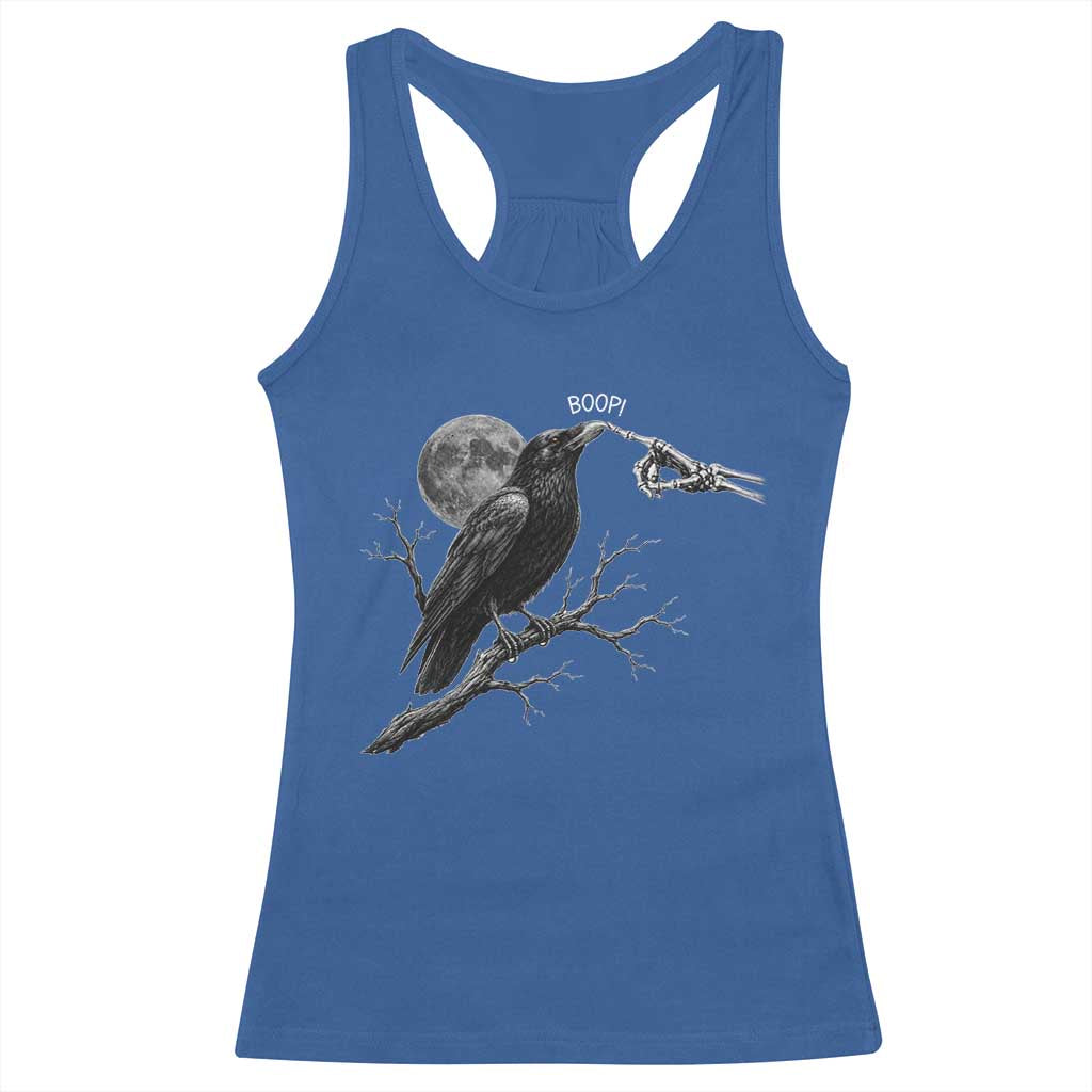 Skeleton Hand Boop Raven Racerback Tank Top Funny Spooky Halloween Crow Moon Graphic
