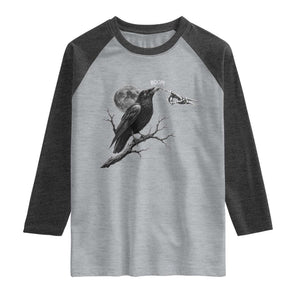 Skeleton Hand Boop Raven Raglan Shirt Funny Spooky Halloween Crow Moon Graphic