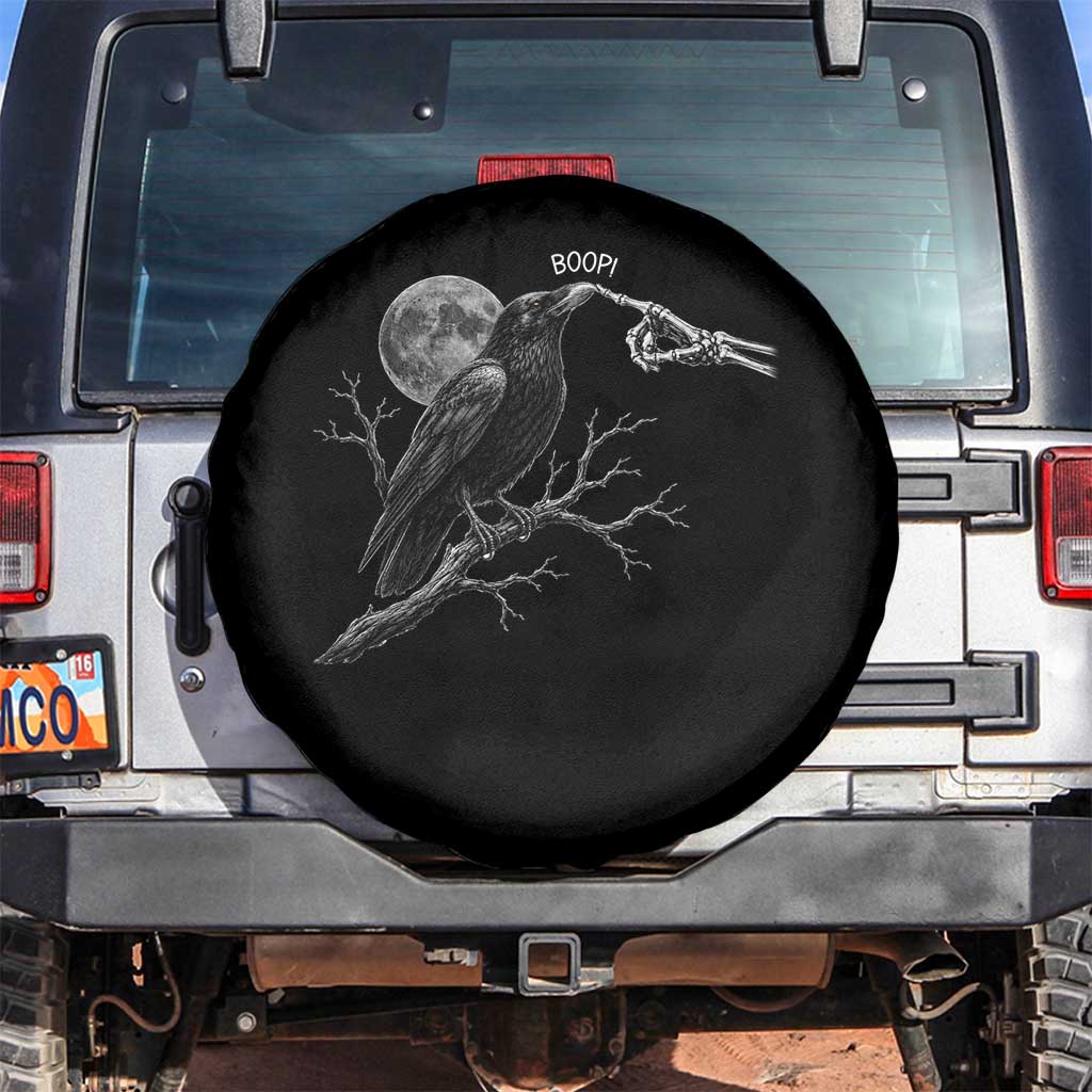 Skeleton Hand Boop Raven Spare Tire Cover Funny Spooky Halloween Crow Moon Graphic TS10 No hole Black Print Your Wear
