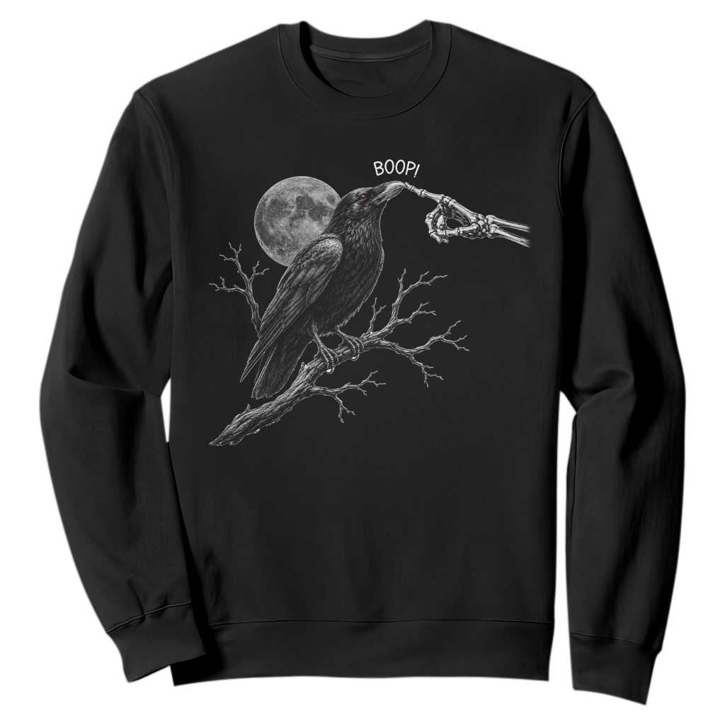 Skeleton Hand Boop Raven Sweatshirt Funny Spooky Halloween Crow Moon Graphic