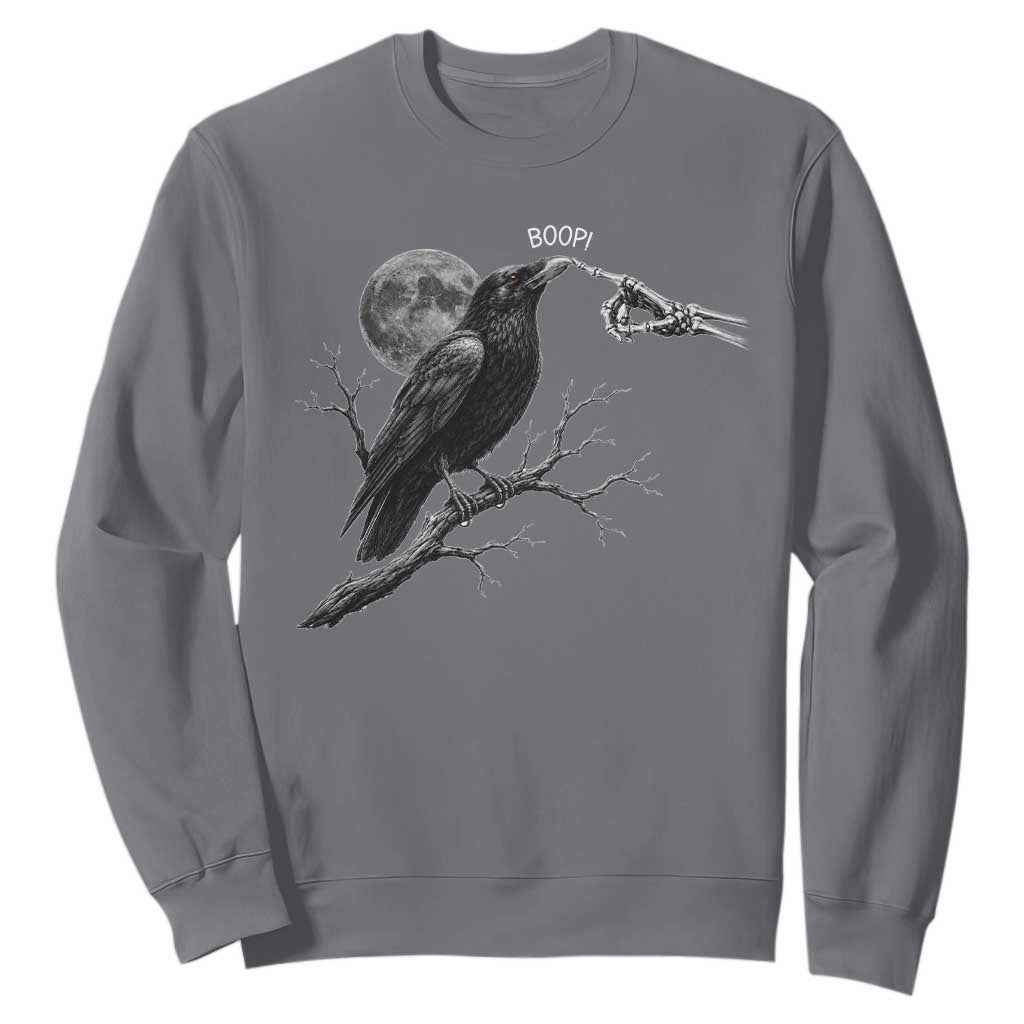 Skeleton Hand Boop Raven Sweatshirt Funny Spooky Halloween Crow Moon Graphic