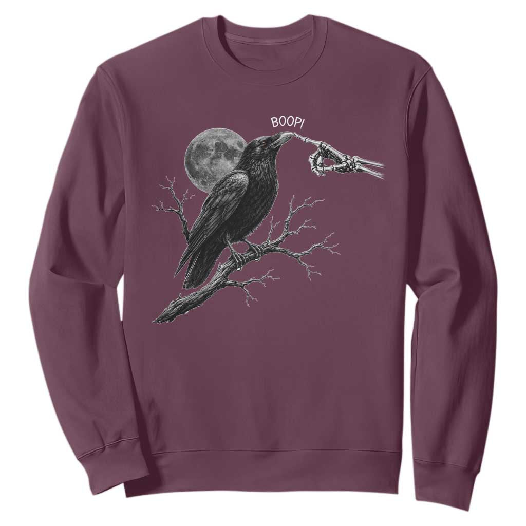 Skeleton Hand Boop Raven Sweatshirt Funny Spooky Halloween Crow Moon Graphic